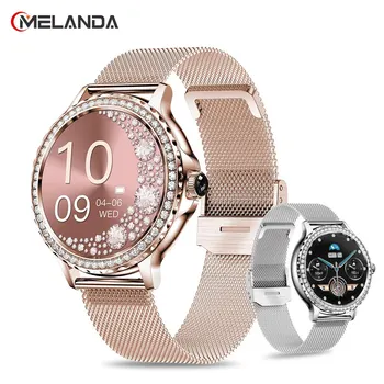 MELANDA Rosegold 여성용 스마트 워치 블루투스 통화, 100 + 스포츠 모드, 피트니스 스마트워치, DIY 다이얼, IOS, 안드로이드 NX19