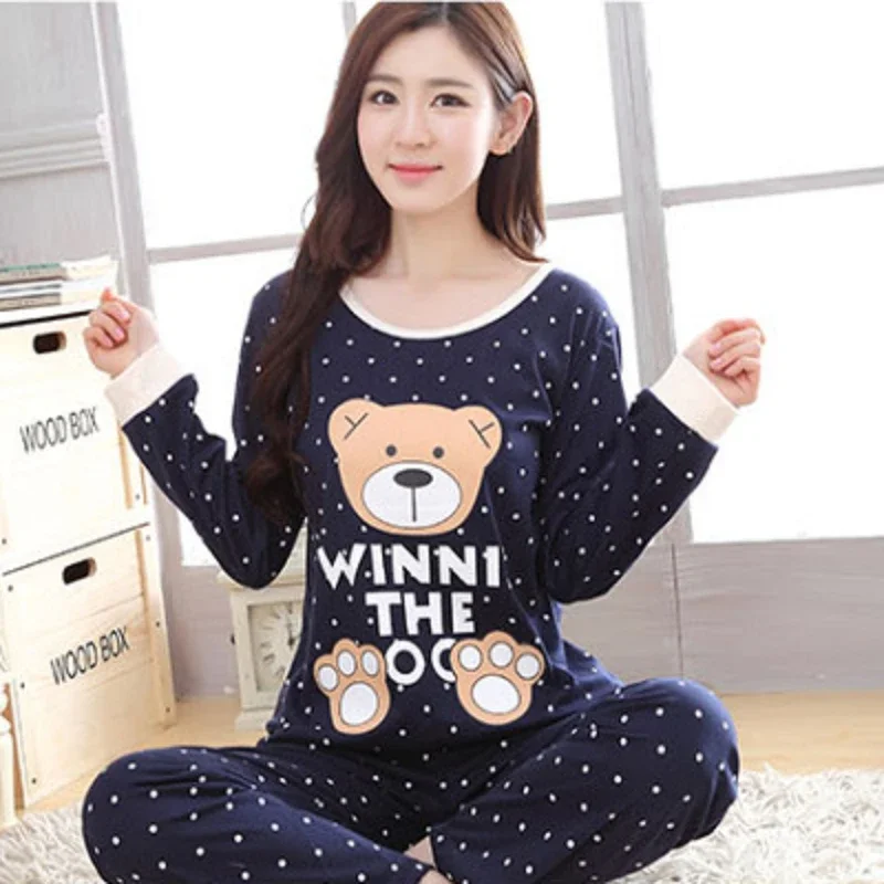 Autumn 2pieces Pyjamas Set Women Thin Sexy Sleepwear Lovely Home Suit 2025 Round Neck Girls Teacup Sleepwear Long Sleeve Pajamas