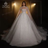 Luxury Beaded Wedding Dress Bolero Sleeveless Ball Gown Court Train Princess Bride SwanSarah R154 customized Vestido De Novia 1