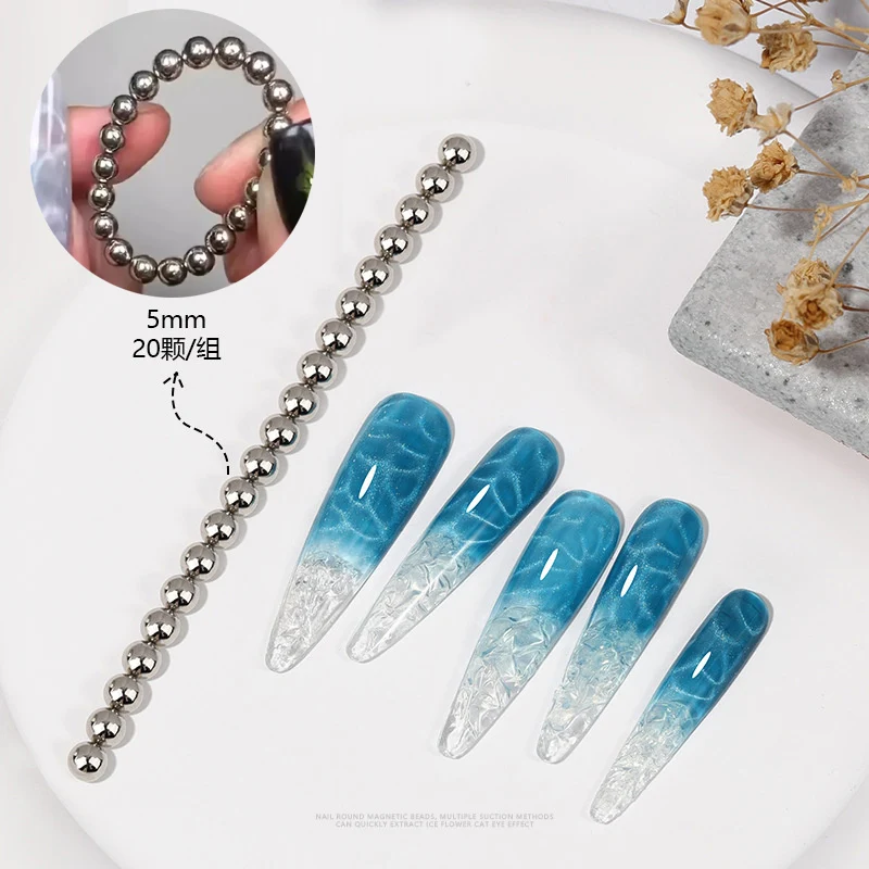20Pcs/Set Round Magnet Beads Multi-function Nails Sparkling Flower Carving Magnet Disassemble Water Ripple Cat Eyes Beads