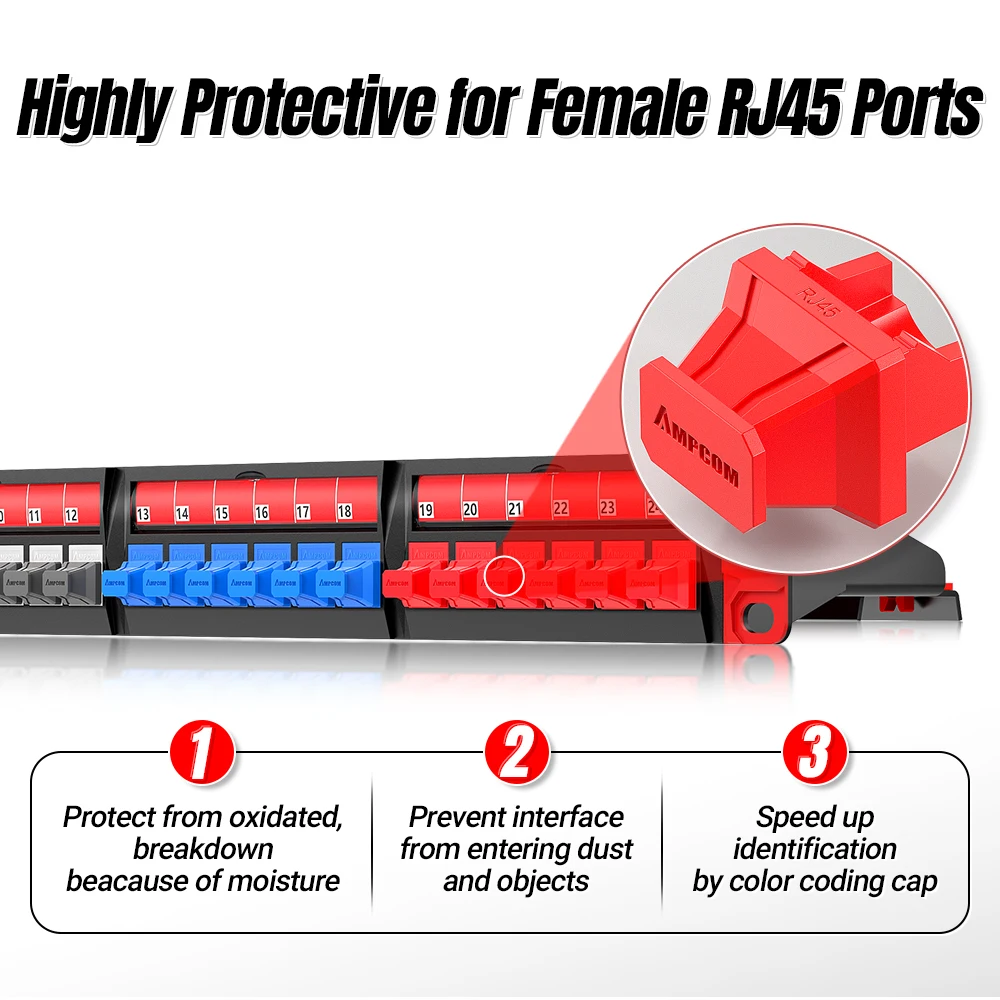 RJ45 Protector Cover AMPCOM Snap-in Anti-dust Soft PVC Insert for Swither Router