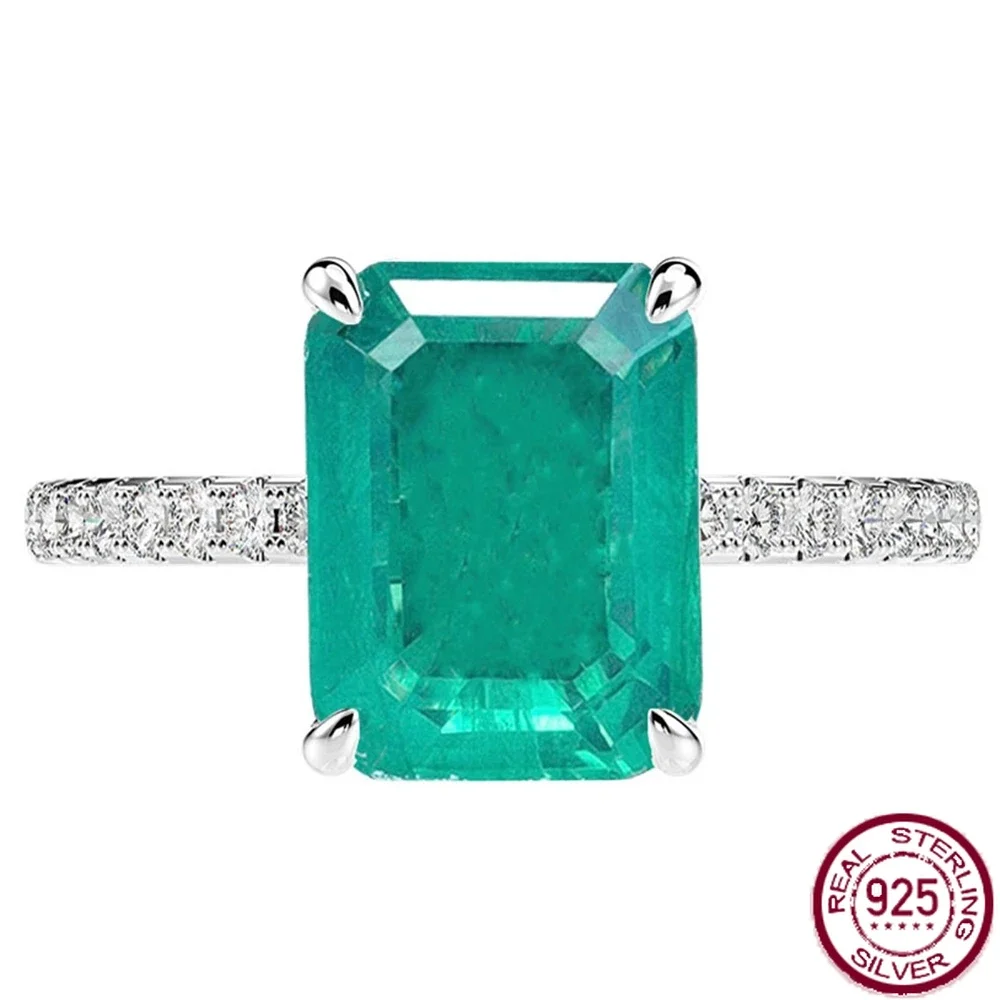 925 Silver 8 * 10mm Emerald High Carbon Diamond Wedding Party Women's Exquisite Jewelry Wholesale