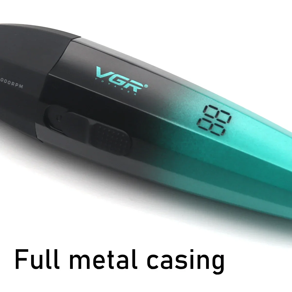VGR V-906 Zero Gapped Ceramic Blade Professional Trimmer Machine for Men Full Metal DLC T-Blade Finishing Machine LED 9000RPM 6