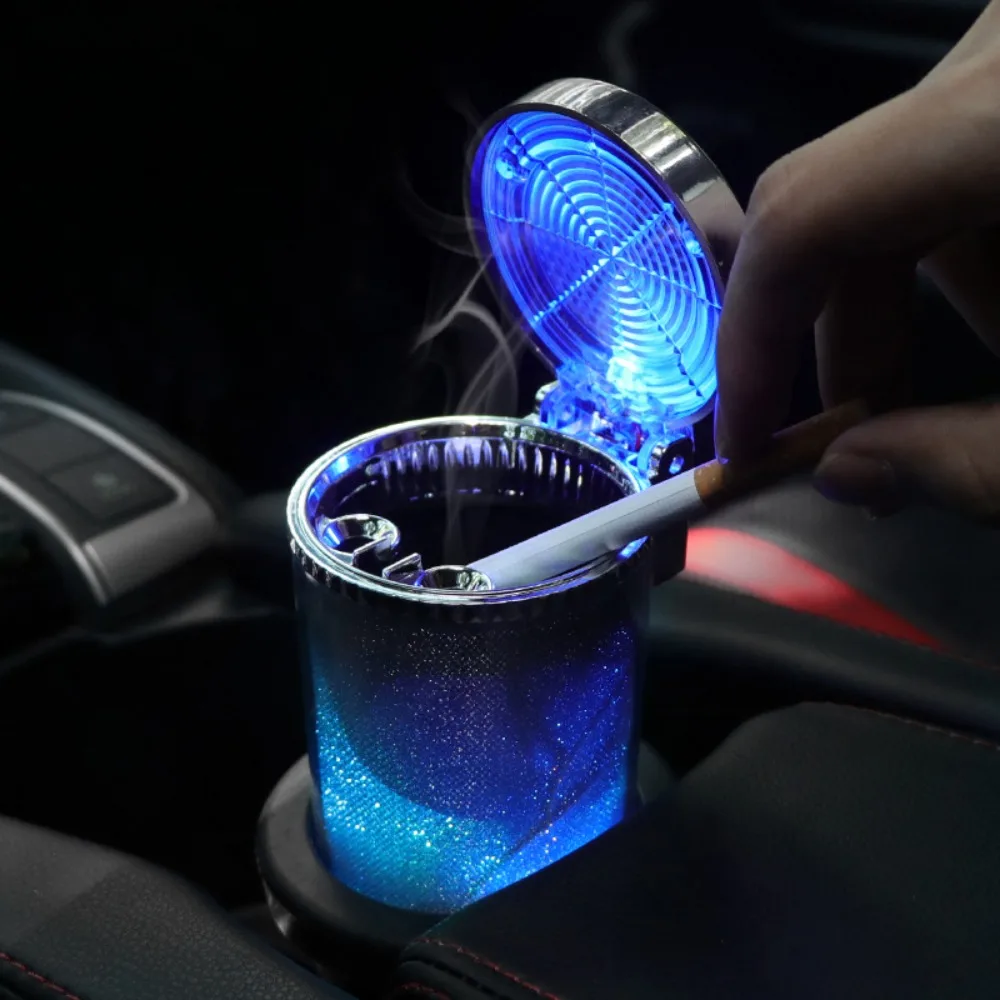 LED 조명 무연 재떨이(뚜껑 포함), 분리형 간편 세척 자동 재떨이 다기능 차량용 재떨이 원버튼 개폐