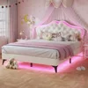 Full Size Bed Frame with LED Lights, Adjustable Headboard, Crystal Button, Solid Wood Slats Support, Princess Platform Bed Frame 1