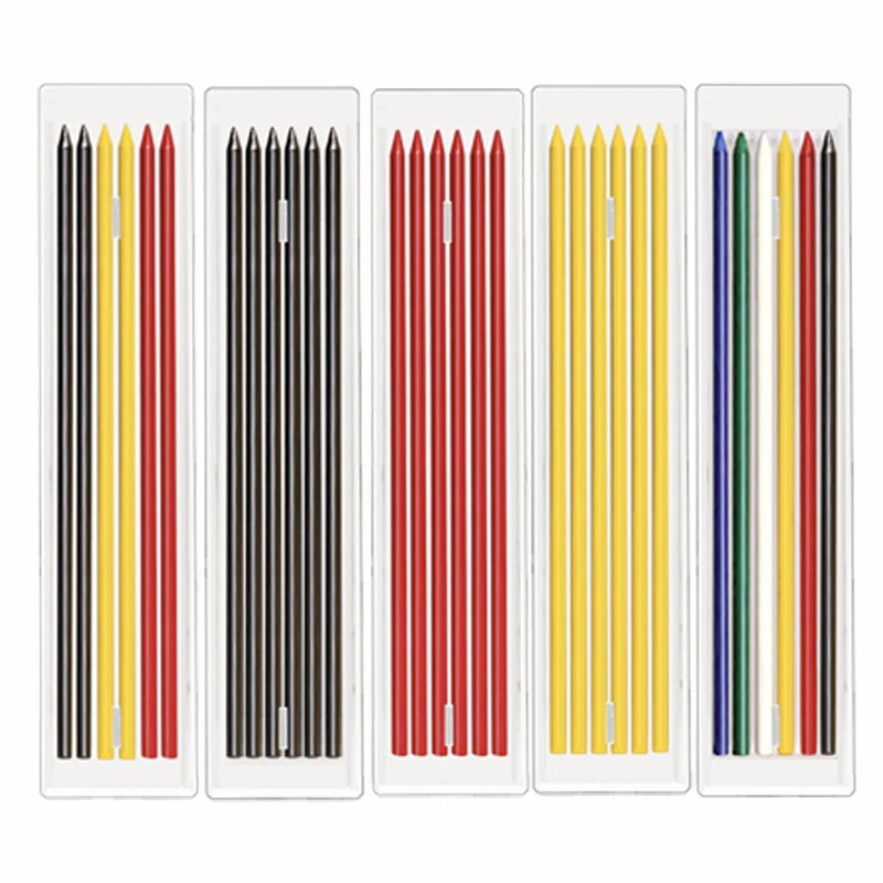 6-Color Deep Hole Woodworking Mechanical Pencils with Built-in Sharpener