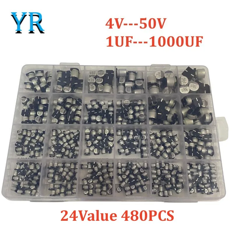 Kit Assortimento Condensatori Elettrolitici SMD - 180 Pezzi, 10 Valori (1uF-1000uF), Per Elettronica