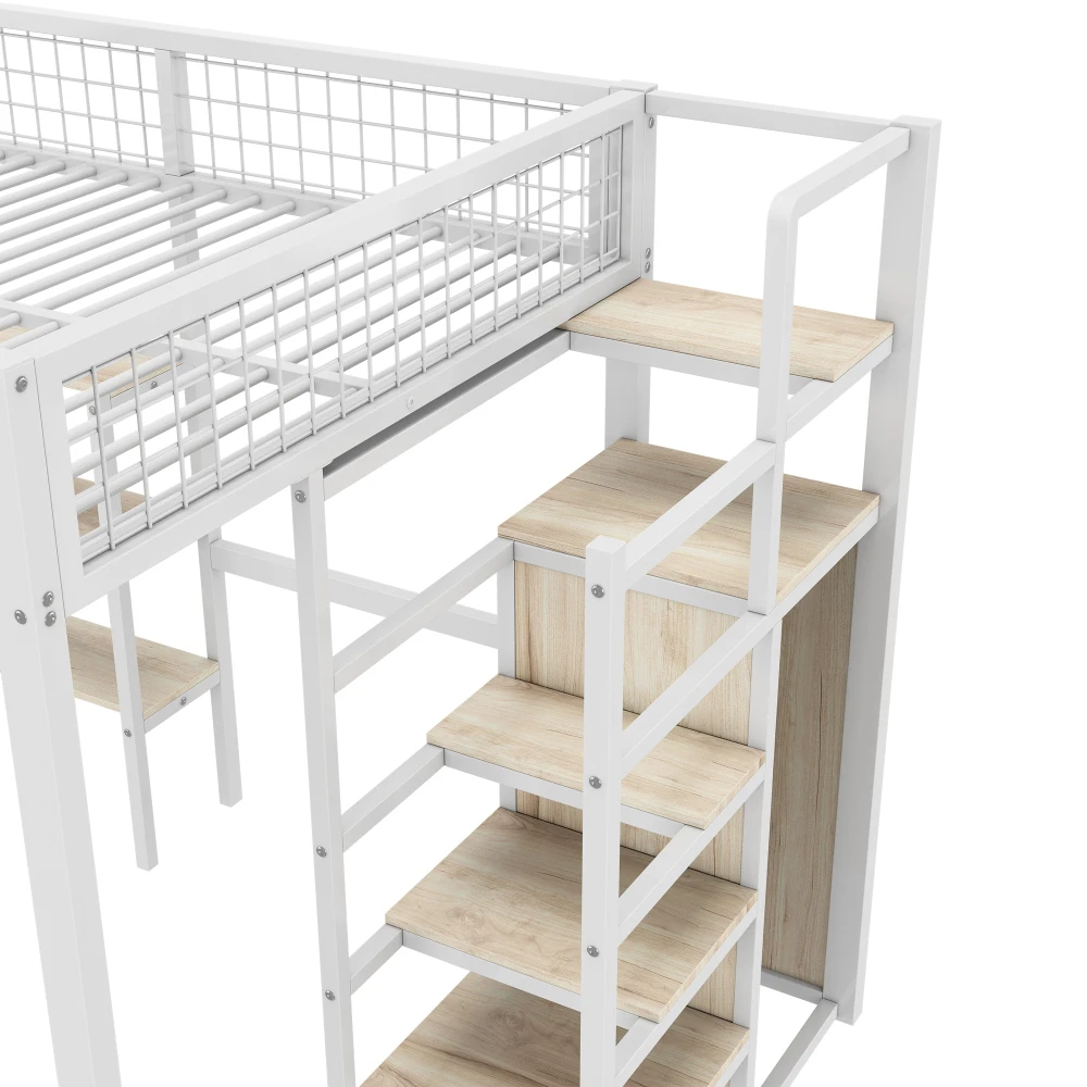 Multifunktionales Eisen-Etagenbett 140*200cm Kinder- und Erwachsenen-Schlafzimmermöbel mit Mehreren Regalen Integrierter Kleiderschrank Schreibtisch Ohne Matratze – Detail 13