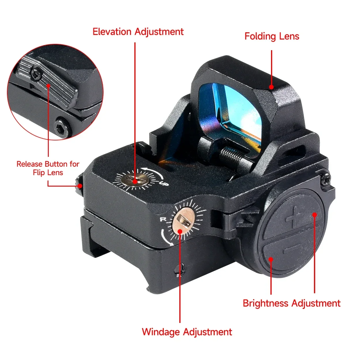 JH409 PRO Red Dot Sight Tactical Flip Up Rifle Scope with Glock Sight Plate Mount Base Reflex Optics Scope for Glock 17 19