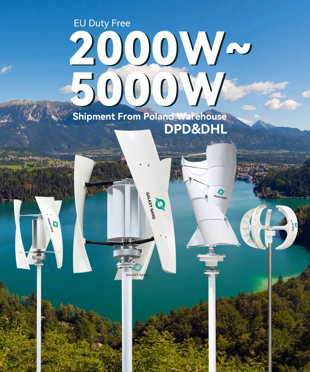 

EU Duty Free 48v Vertical Wind Mill Turbine Power 5000w Dynamo Generator Home Use 12v 24v 3 Blades With MPPT Charge Controller