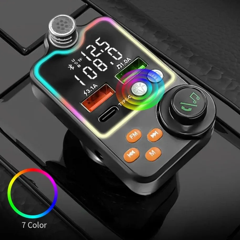 VIKEFON Bluetooth Quick Charger Car Cigarette Lighter Call Hands-free EQ Atmosphere Light MP3 Player FM Transmitter Charger