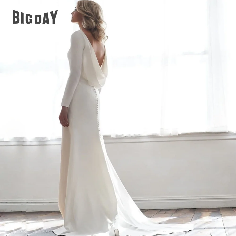 Long Sleeves Mermaid Back Cowl Wedding Dresses O-neck Beach Backless Bridal Party Gown Vestido De Novia Sweep Train Customized 13 S876a17f21e7e4e3ba09d2b38408e1180L