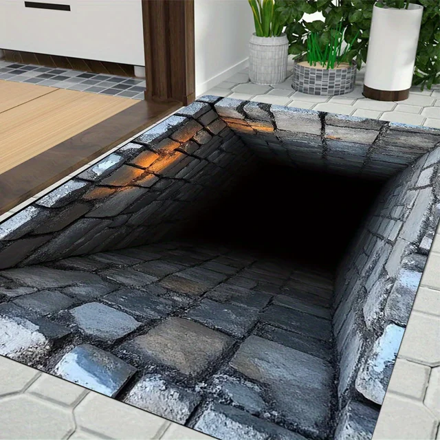 Realistic Brick Tunnel Illusion Rug – 3D Graphic Skid-Resistant Carpet 1