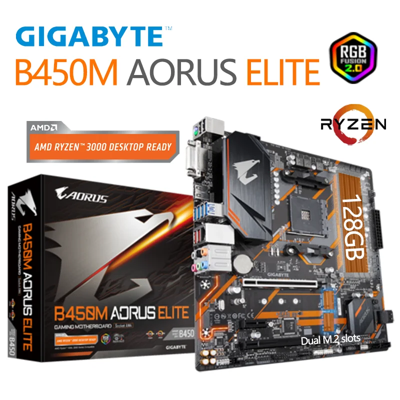 Socket Am4 For Gigabyte B450m Aorus Elite Motherboard Ddr4 M.2 128gb Pcie 3.0 Desktop B450