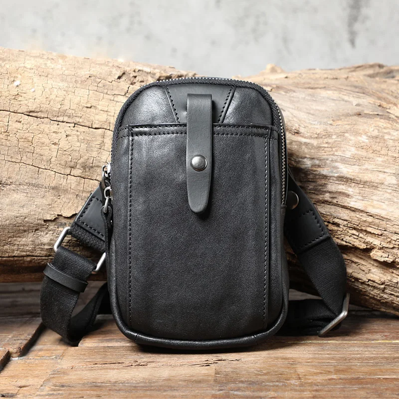 

AETOO Simple head layer core-leather mini mobile phone bag leather one-shoulder crossbody bag trend Fanny pack for men and wome