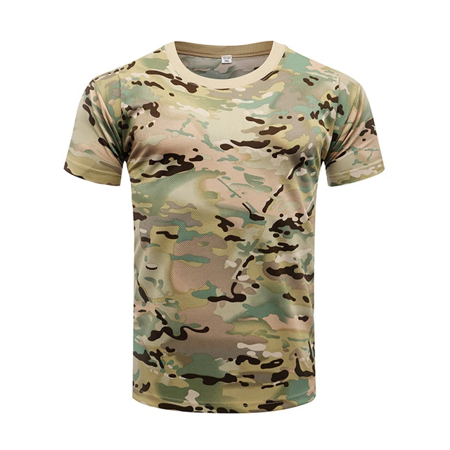 Outdoor Sports Men T-Shirts Camouflage Quick Dry O Neck Short Sleeve Tops Shirt Military Army Camo Hiking Hunting T Shirt CP