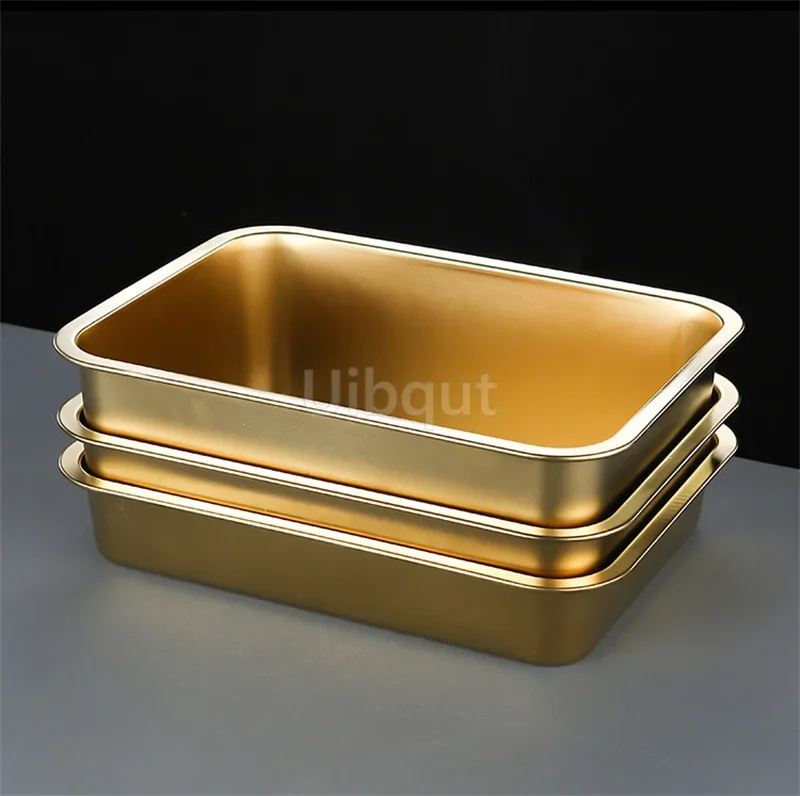Gold golden 304 stainless steel plate Storage tray rectangular square oven basin baking pot dish deep bbq cafeteria soup bowl