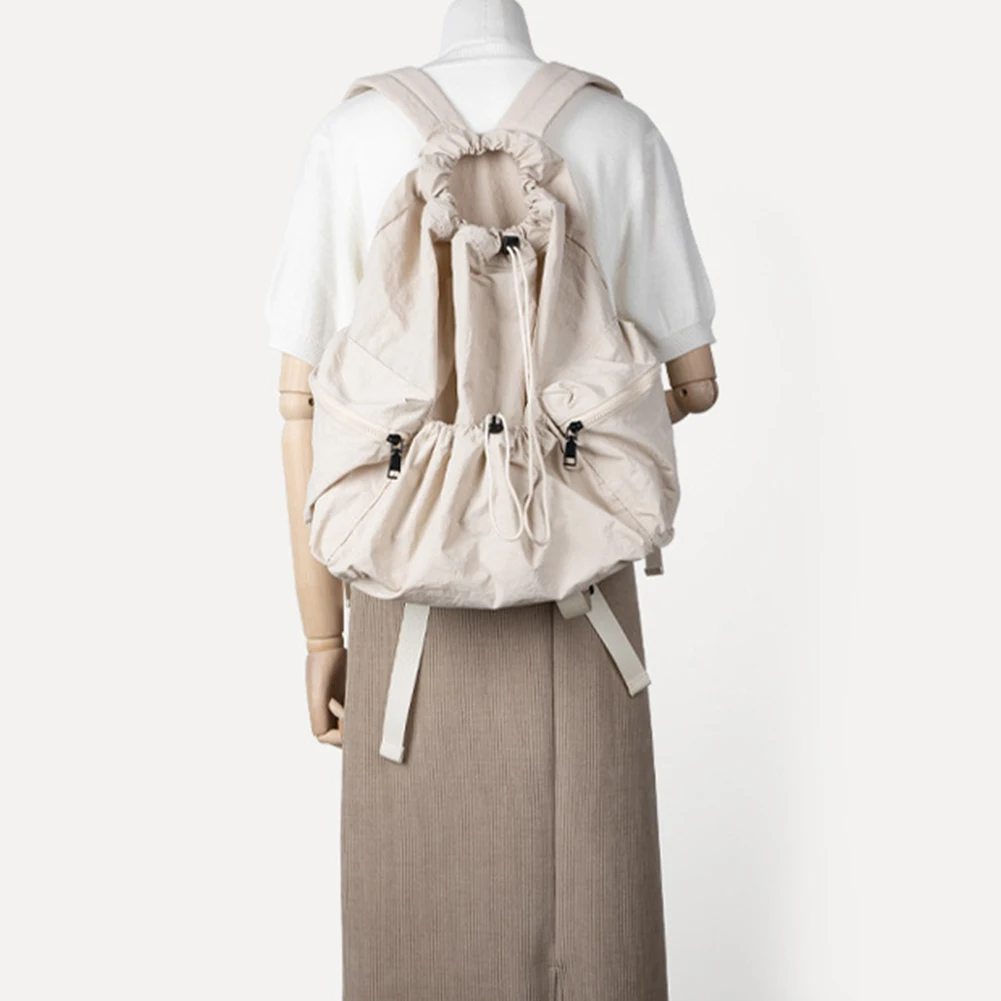 Women Backpack Drawstring Fashion Travel Nylon Backpack Ruched Outdoor Sports