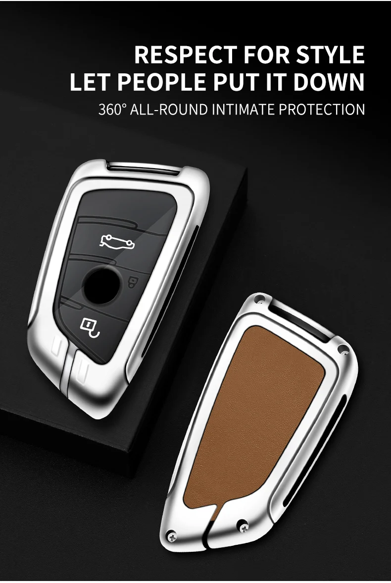 Metallo Chiave Dell'automobile di Cuoio Della Copertura Della Cassa Borsette Fob Per BMW 1 3 5 7 X1 X3 X5 X6 X7 Serie G20 G30 G01 G02 G05 F15 F16 G07 G32 Accessori - S876a85e6f94e4784af3e25e1fec34068U