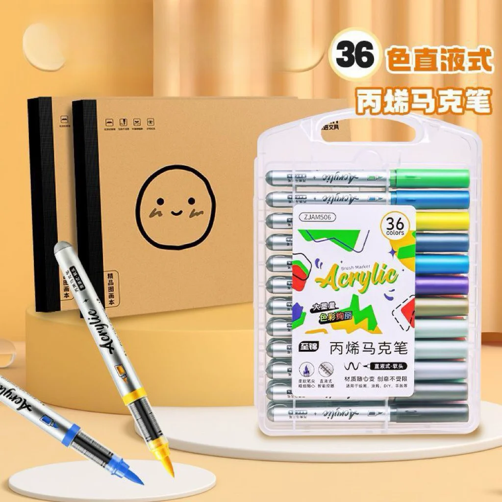 12/60 Colors Acrylic Paint Pens Markers Brush Tip Paint Markers For Rock Painting Wood Canvas Christmas Art Supplies Stationery