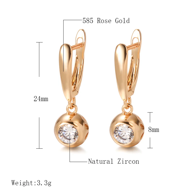 Pendant Earrings Round Sparkling Natural Zircon Pendant Earrings For Women 585 Rose Gold Color Christmas Gift Jewelry