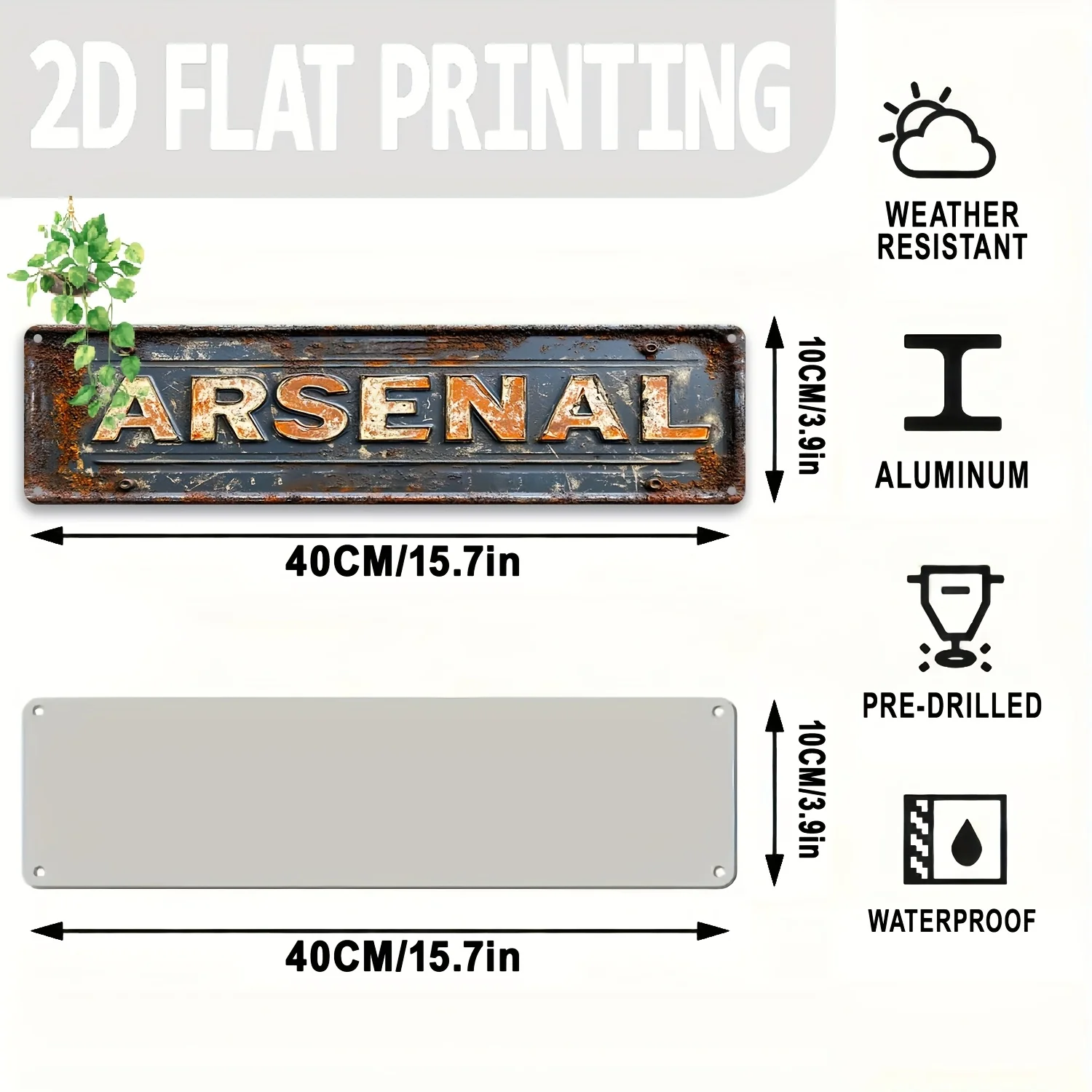 2D 플랫, 1개입 ARSENAL 알루미늄 장식 패널 15.7x3.9인치 - 빈티지 벽화, 소박한 오렌지색과 디자인, 가정에 딱 맞습니다.