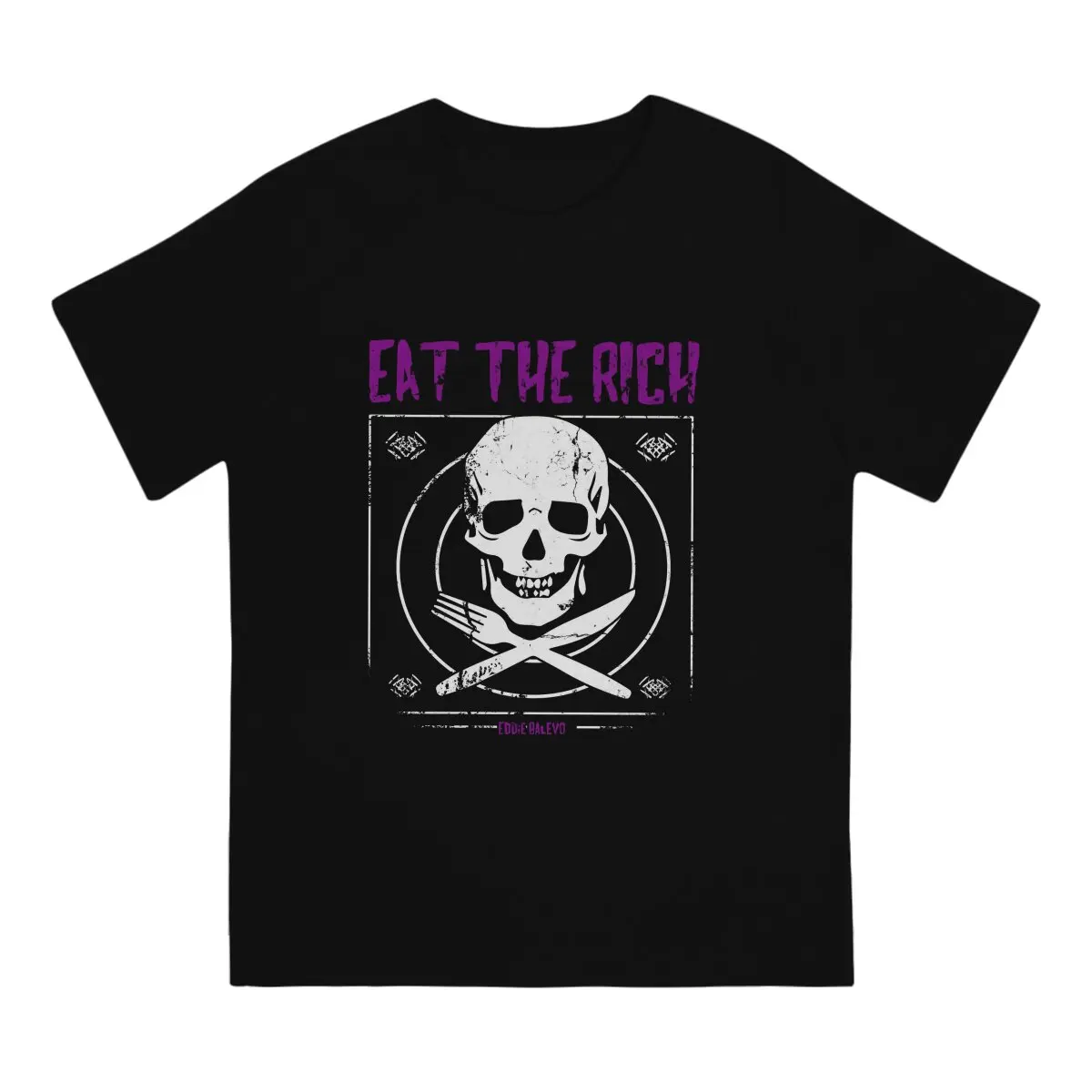 

Funny Eat The Rich Skull T-Shirt Men O Neck Cotton T Shirts Knife and Fork Short Sleeve Tees 4XL 5XL Clothes
