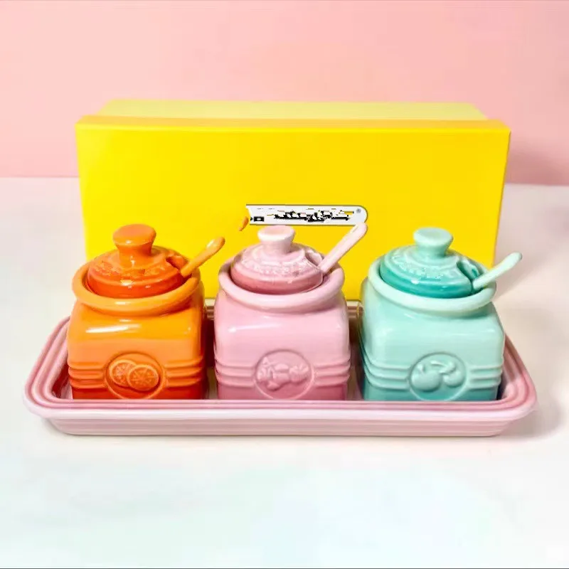 3PCS Ceramic Spice Container Set For Storing Salt Sugar Pepper