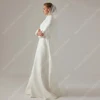 Boho Satin Fabric Women Wedding Dresses Pretty Long Sleeves Gowns Minimalist Style Mopping Length A-Line Party Robes Customized 2