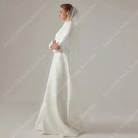 Boho Satin Fabric Women Wedding Dresses Pretty Long Sleeves Gowns Minimalist Style Mopping Length A-Line Party Robes Customized 2