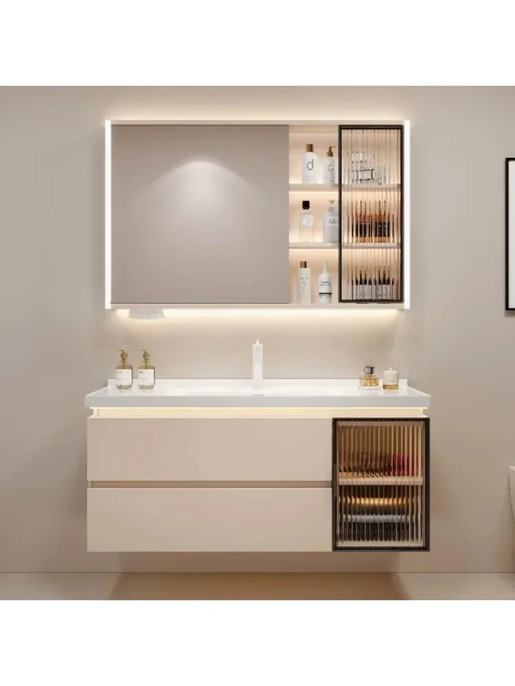 *Cream Style Bathroom Cabinet Combination Modern Minimalist Ceramic Integrated Basin Washbasin Smart Face Set YX50BC