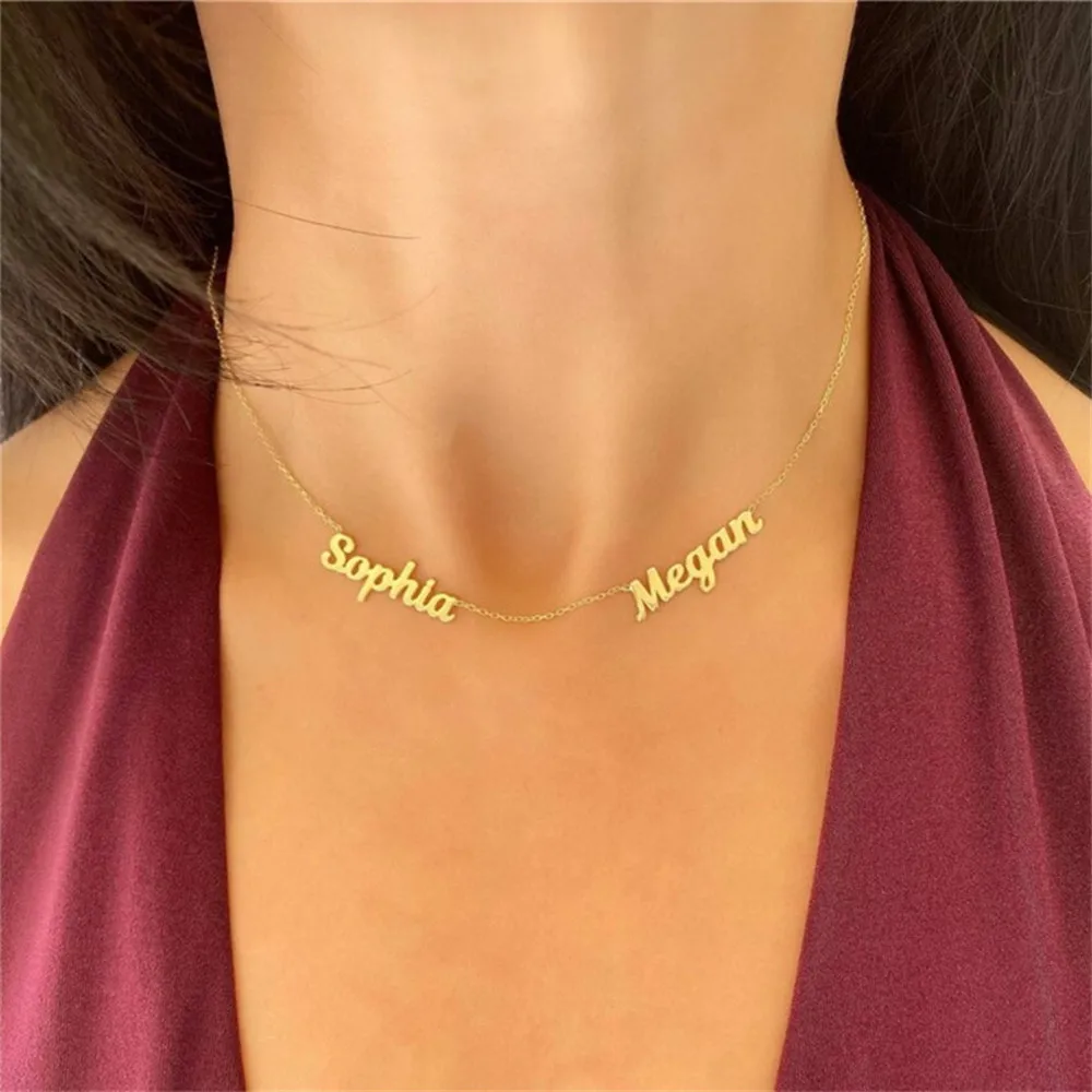 

BFF Jewelry Family Names Necklace Personalized Custom 1-5 Multiple Name Necklaces For Women Gift Silver Rose Gold Chain Choker