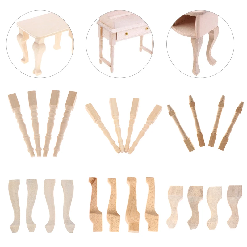 4pcs/lot 1:12 Wooden Dollhouse Table Leg Miniature Furniture Diy Dollhouse Accessories Simulation Table Feet Model Dollhouse Toy wooden fence double lift bridge overpass train tracks railway toys set accessories model kid s gifts