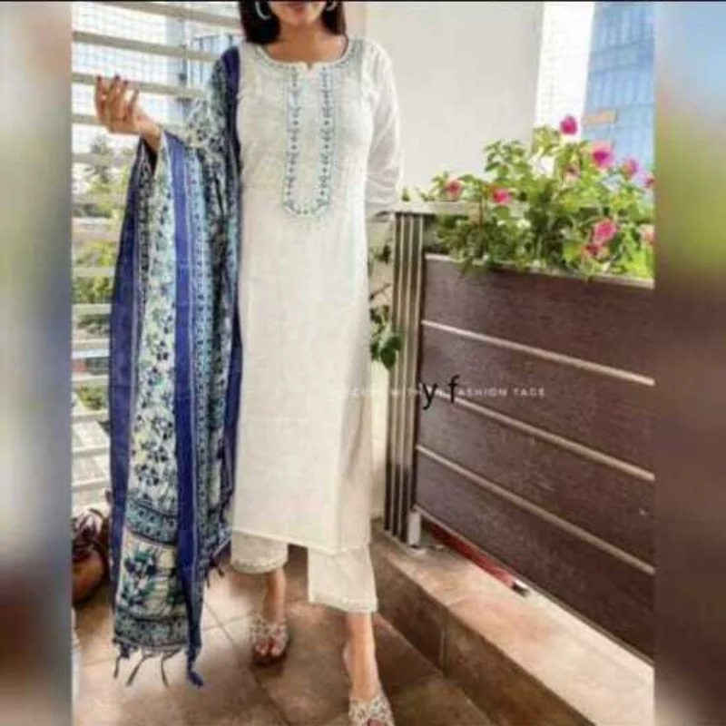 

Pakistani Palazzo Suit Salwar Kameez Women White Palazzo Kurta with Dupatta Sets
