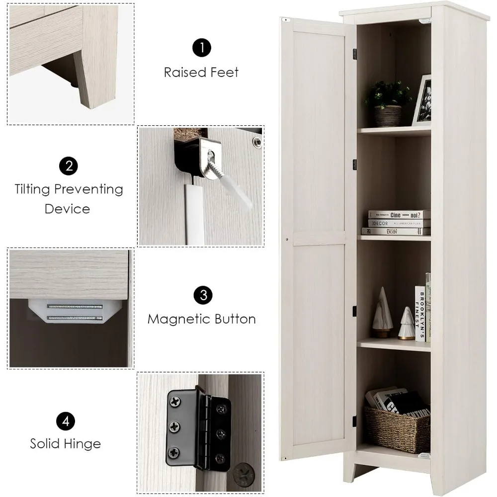 Tall Storage Cabinet Free Standing Floor Storage Tower with Four Shelves and Single Door, for Living Room, Bathroom 5
