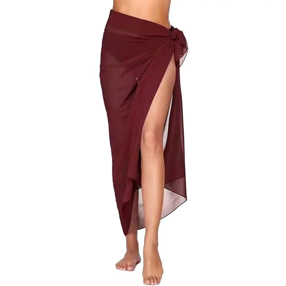 Short Length Beach Dress Multi-Color Knot Waist Swimsuit Cover Up Sheer Material Mesh Bikini Cover-ups Swimwear Cover 5