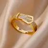 Bagues ajourées en chaîne pour femmes, couleur or, acier inoxydable, Zircon, croix ouverte, tendance, bijoux esthétiques de mariage, cadeau