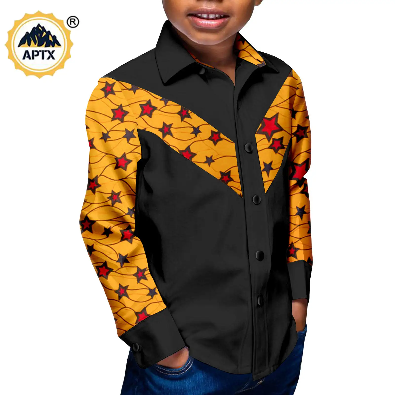 African Clothes for Boys Print Patchwork Shirt Dashiki Kids Turn-down Collar Tops Children Outfits Bazin Riche Outwear Y234004