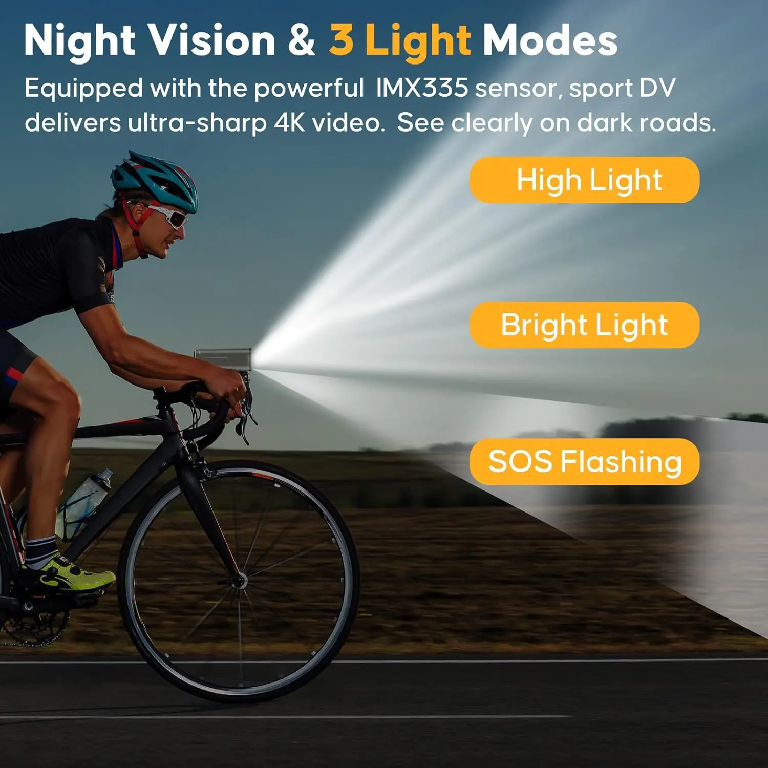 4K GPS Bike Camera with Headlight  Cycling Computer & Speedometer Sport Action DV 64GB, APP Control, IP65 Waterproof