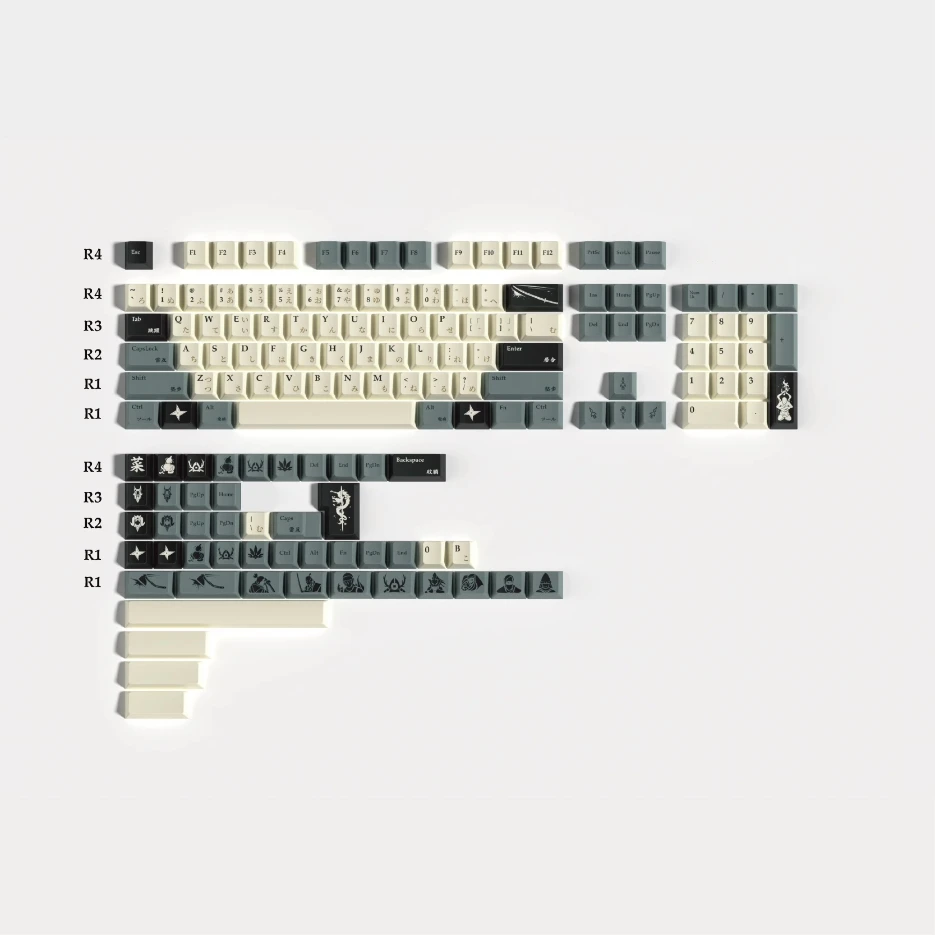 Gmk Samurai Keycaps Grupo Pbt Sublimação de Corante Perfil Cereja 61 64 84 87 96 980 104 108 151 Chaves - Imagem 5