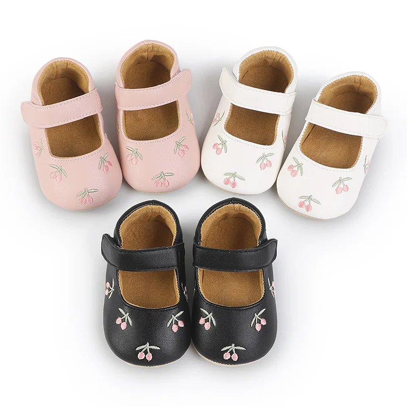 Infant Baby Girls Casual Shoes Princess PU Embroidery Flower Soft Sole Crib Shoes Non Slip Newborn First Walkers Prewalkers 3