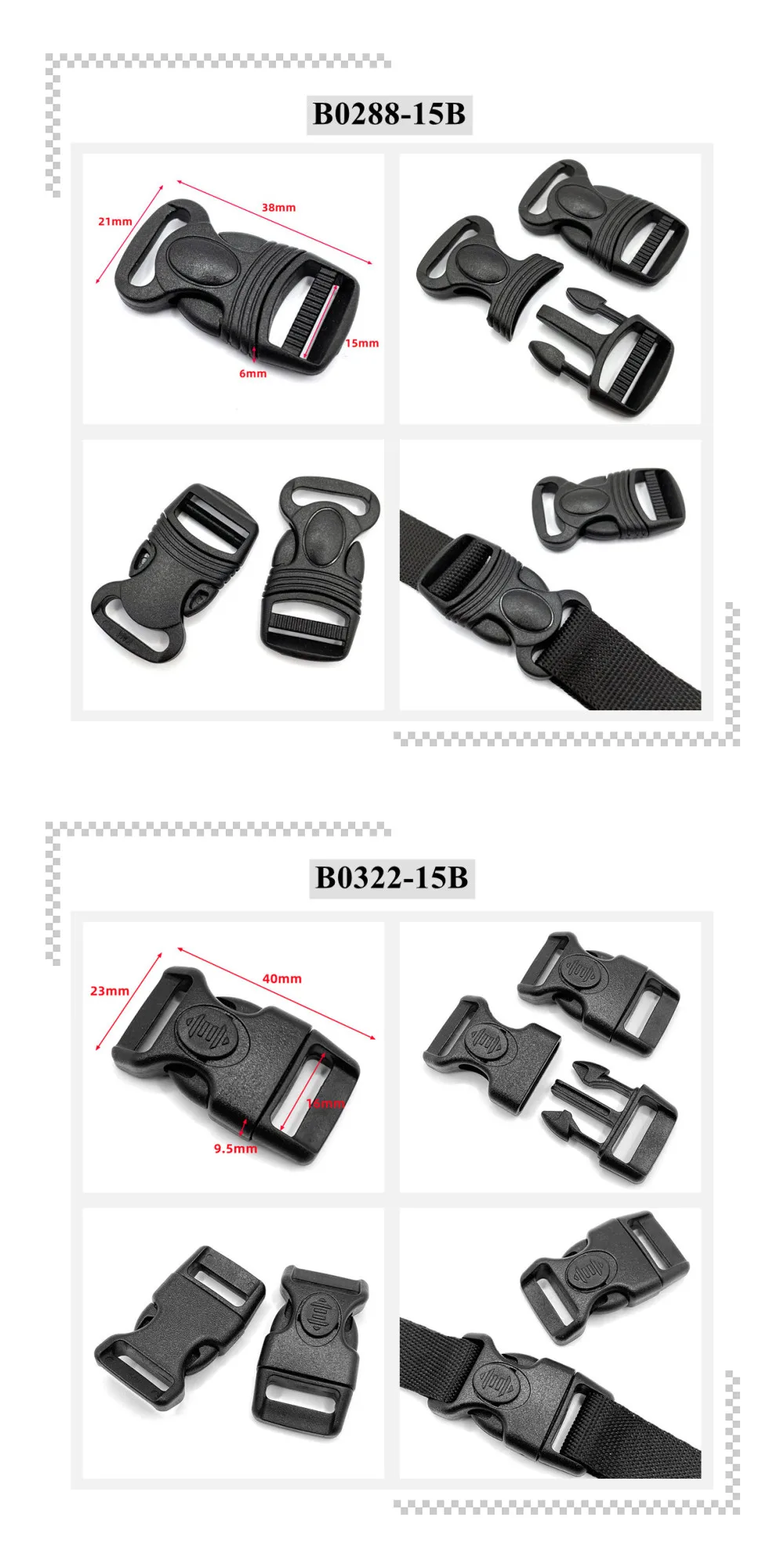 Gurtband 5/8 Zoll (15 mm) Kunststoff-Seitenschnellverschluss Schnalle DIY Haustierhalsband Outdoor Rucksack Gepäckgurt Zubehör – Detail 11