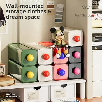 4 ชิ้น Dopamine เดสก์ท็อปกล่องเก็บซ้อนกันได้ลิ้นชักเครื่องสําอางค์กล่องขนาดใหญ่ความจุในครัวเรือนห้องนอน Office Storage 1