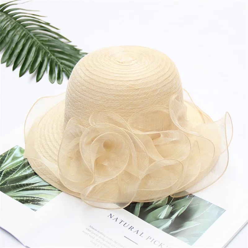 Chapeau Derby Organza Femme - Chapeau Soleil Large Bord Plage Vacances Élégant
