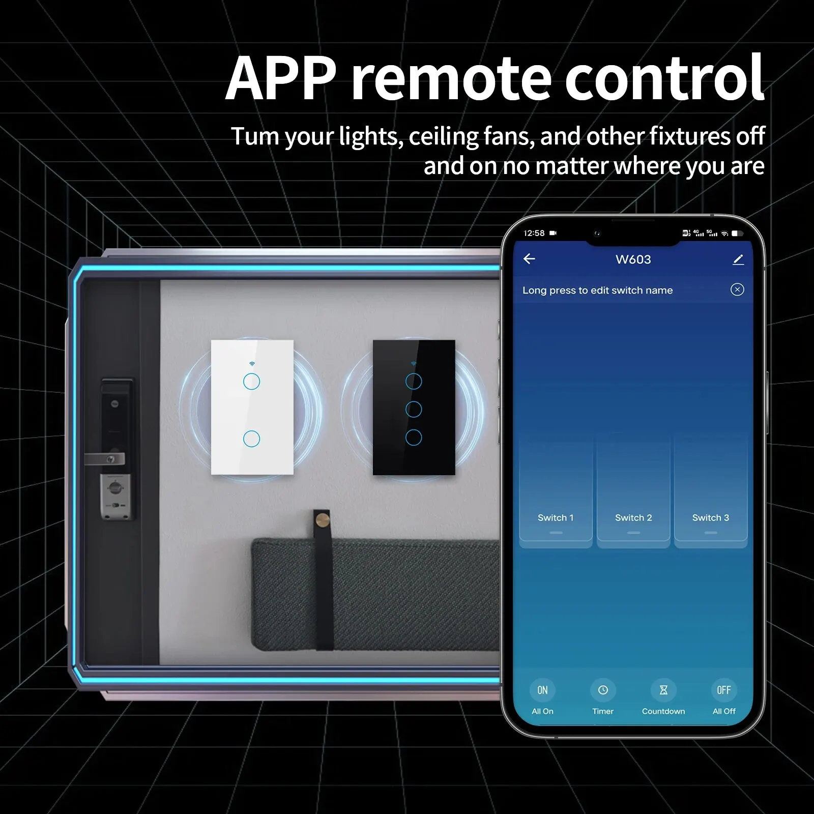 WiFi and Bluetooth Smart Wall Switch with Touch Sensor - Compatible with Voice Assistants
