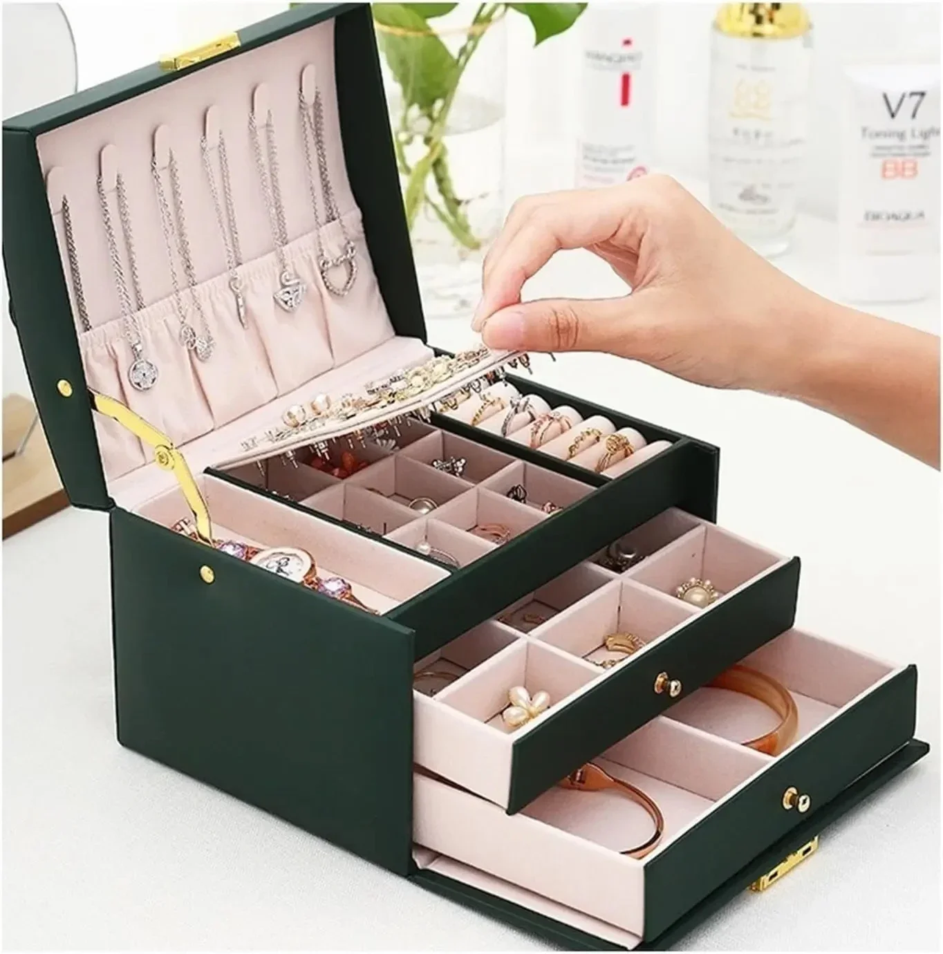 

Drawer Jewelry Box Velvet Ring Bracelet Earrings Jewelry Boxes Necklace Display Stand Accessories Separator Storage