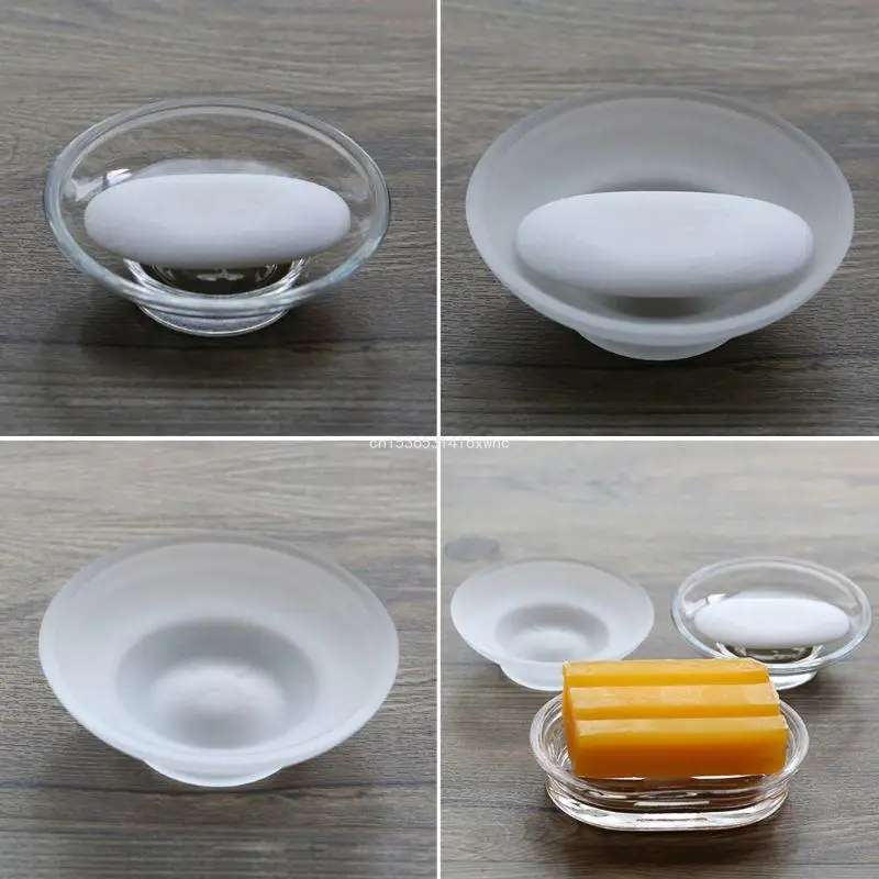 Dropship Soap Dish Round Glass Storage Box Clear Holder Accessories for Shower Bathroom Hotel Home Living Room Decorations