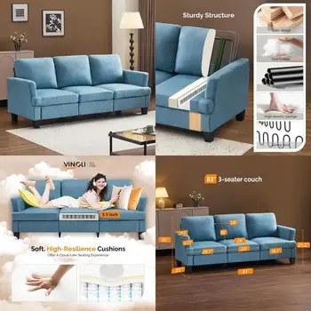 Modern Faux Suede 3-Seater Sofa 1
