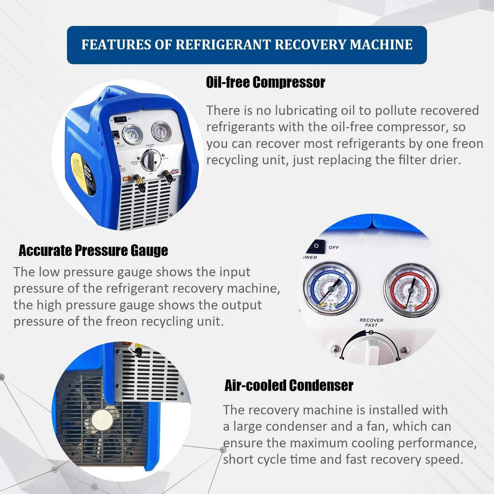 HVAC Automobile RR500 1HP Twin Cylinder Refrigerant Recovery Machine/Unit for R134a,R410a,R22