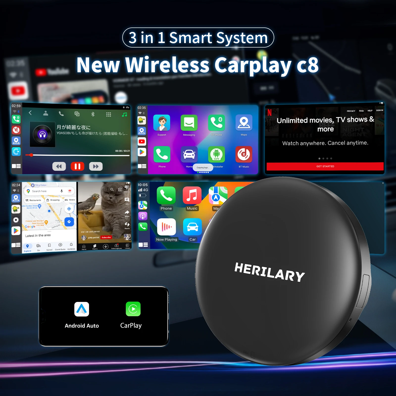 

2023 New Wireless Carplay AI Box 4+64GB Touch Screen HDMI Output Auto WIFI AI Box Android 12.0 Adapter Bluetooth GPS Octa-core